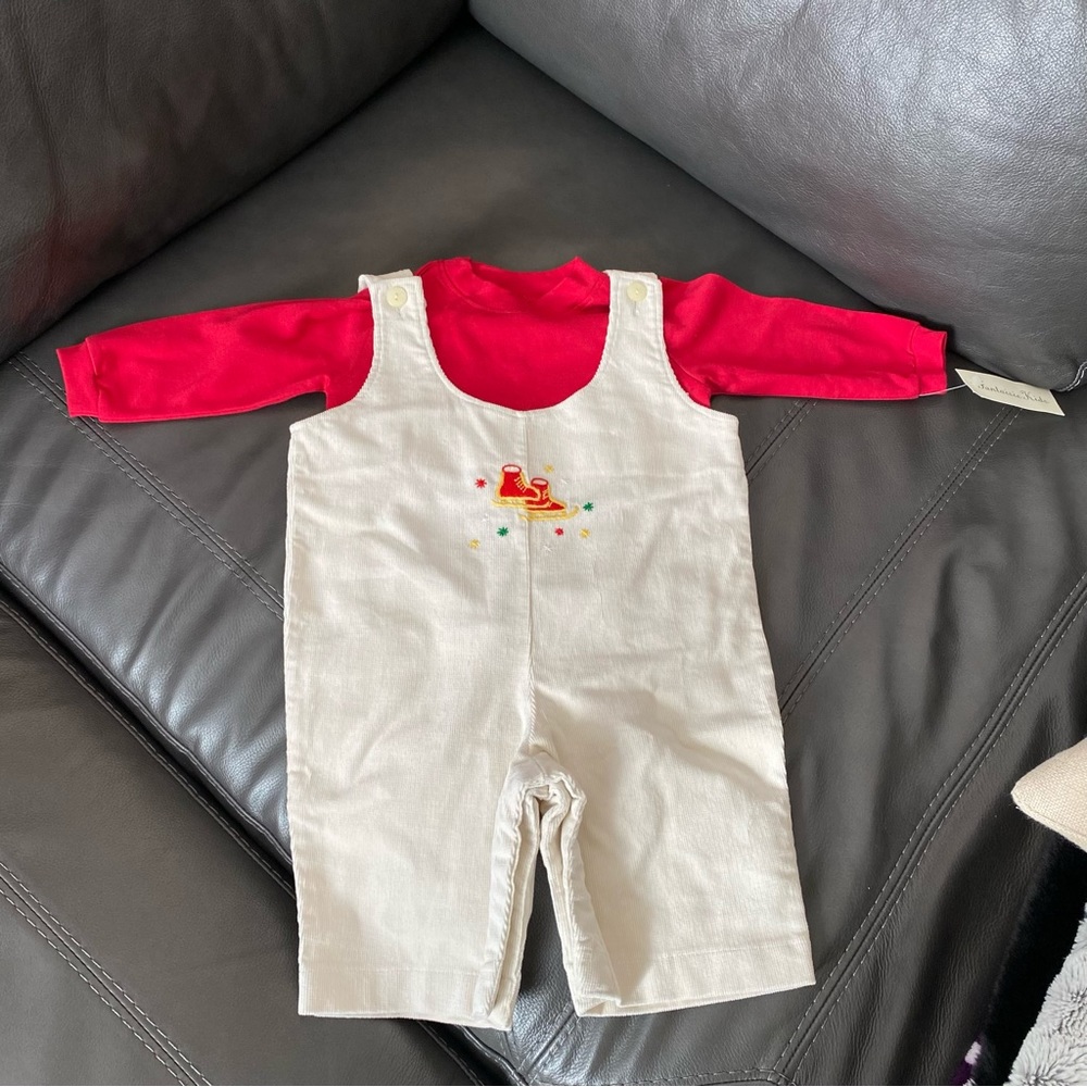 NWT Fantaisie Kids Skates Applique Corduroy Overalls & Tee